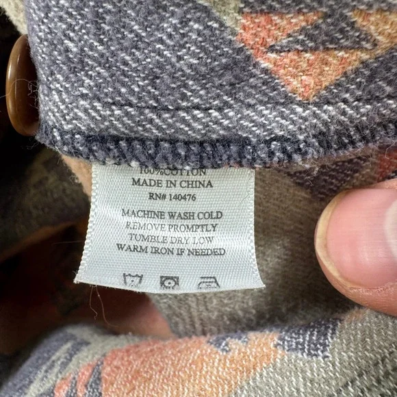 Faherty Mens Southwestern Aztec Print Cotton Henley Hoodie Gray Red Small - Picture 6 of 8